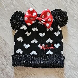 Disney Minnie Black and White Heart Hat with Red Bow